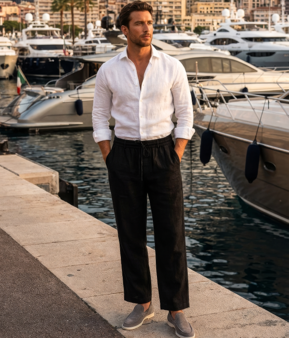 Schwarze Leinenhose