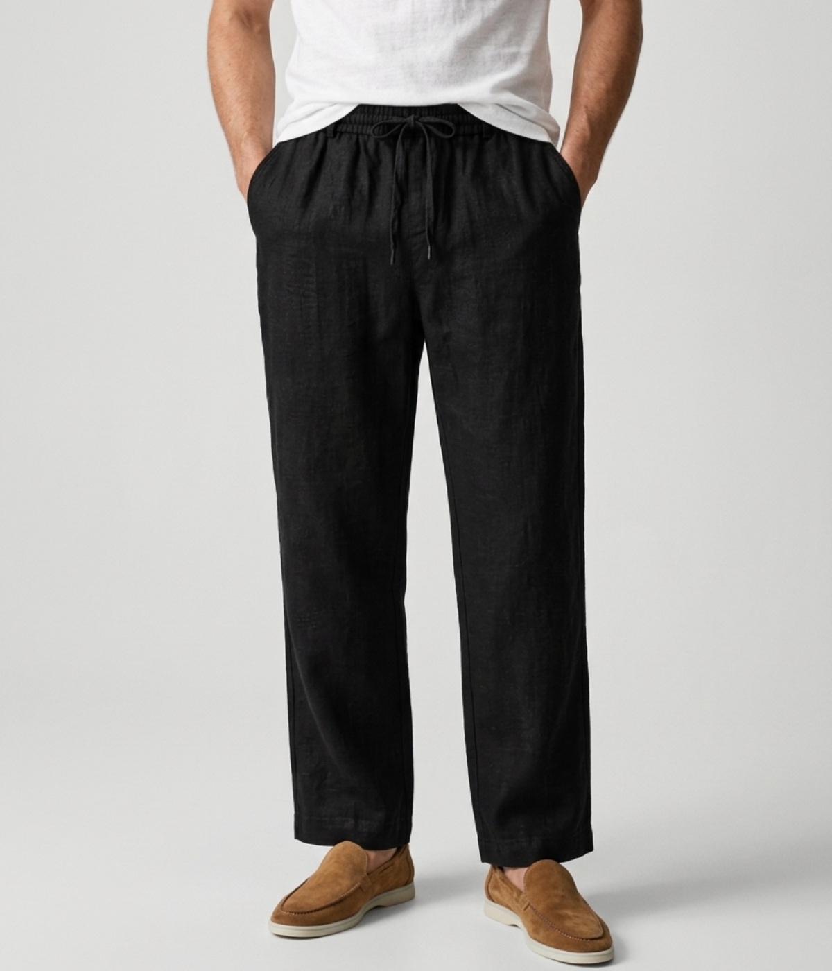Schwarze Leinenhose